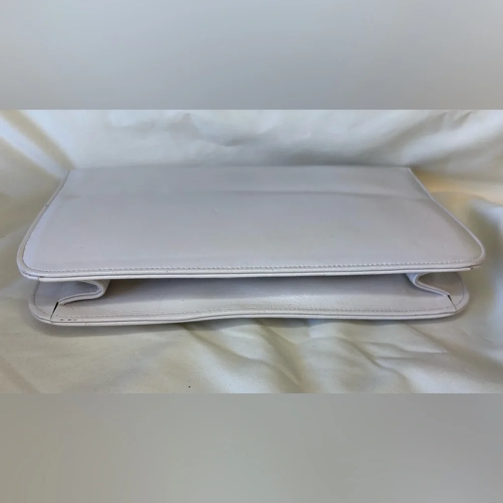 Vintage Jasmin White Leather Envelope Clutch with Multicolor Floral Appliqué